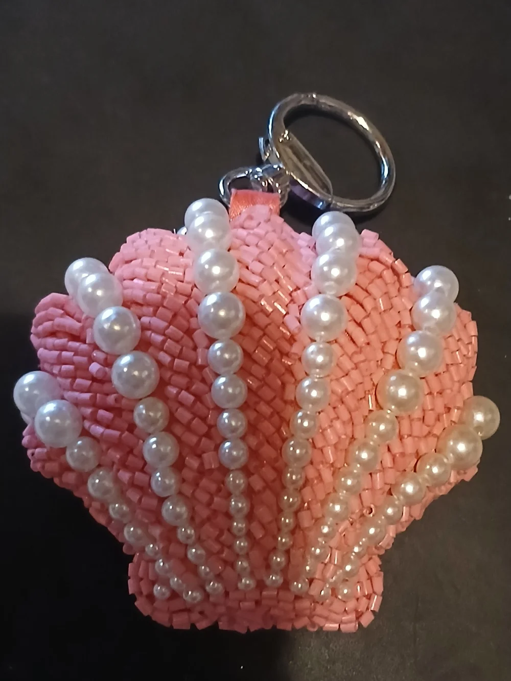Pink Pearl-Embellished Shell Keychain Bag Charm Vera Bradley